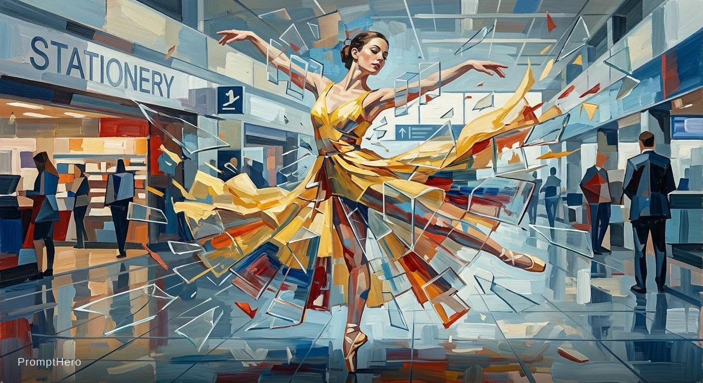 AI generated: a painting of a woman wearing a yellow dress, in the style of joram roukes, dance, neil gaiman, grac...