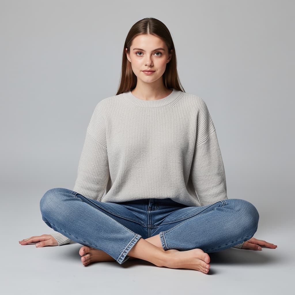 AI generated: an unclothed girl sitting down legs spread
