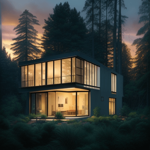 AI generated: a hyper realistic photo of a beautiful house where walls are made of windows in mid-century modern s...