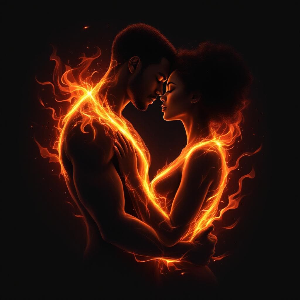 AI generated: The image depicts a striking digital illustration of two figures, a black African  man and a black A...