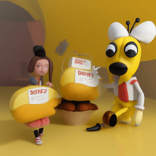 AI generated: 3d model of a cartoon bee in yellow outfit holding a cupcake, in the style of ilya kuvshinov, seth m...