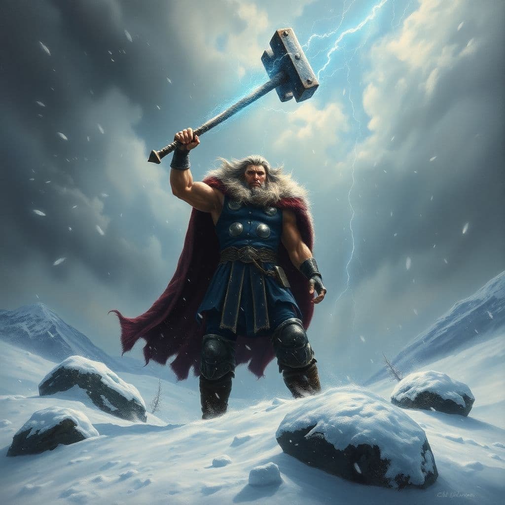 AI generated: Epic dark fantasy oil painting capturing the raw, mythological power of Thor, the Norse god of thund...