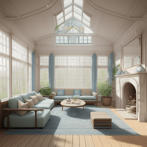 AI generated: High resolution photography interior design, dreamy sunken living room conversation pit, wooden floo...
