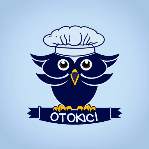 AI generated: flat minimal logo, vector illustrator, monotone, graphic of (an owl wearing cooking hat,with databas...