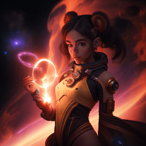 AI generated: zoom out cinematic portrait of a beautiful cute anthropomorphic female space monkey fire artist spin...