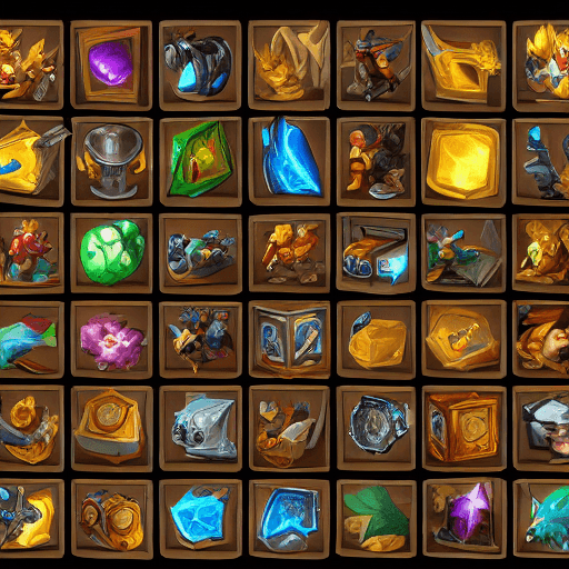 AI generated: video games icons, 2d icons, rpg skills icons, world of warcraft items icons, league of legends item...