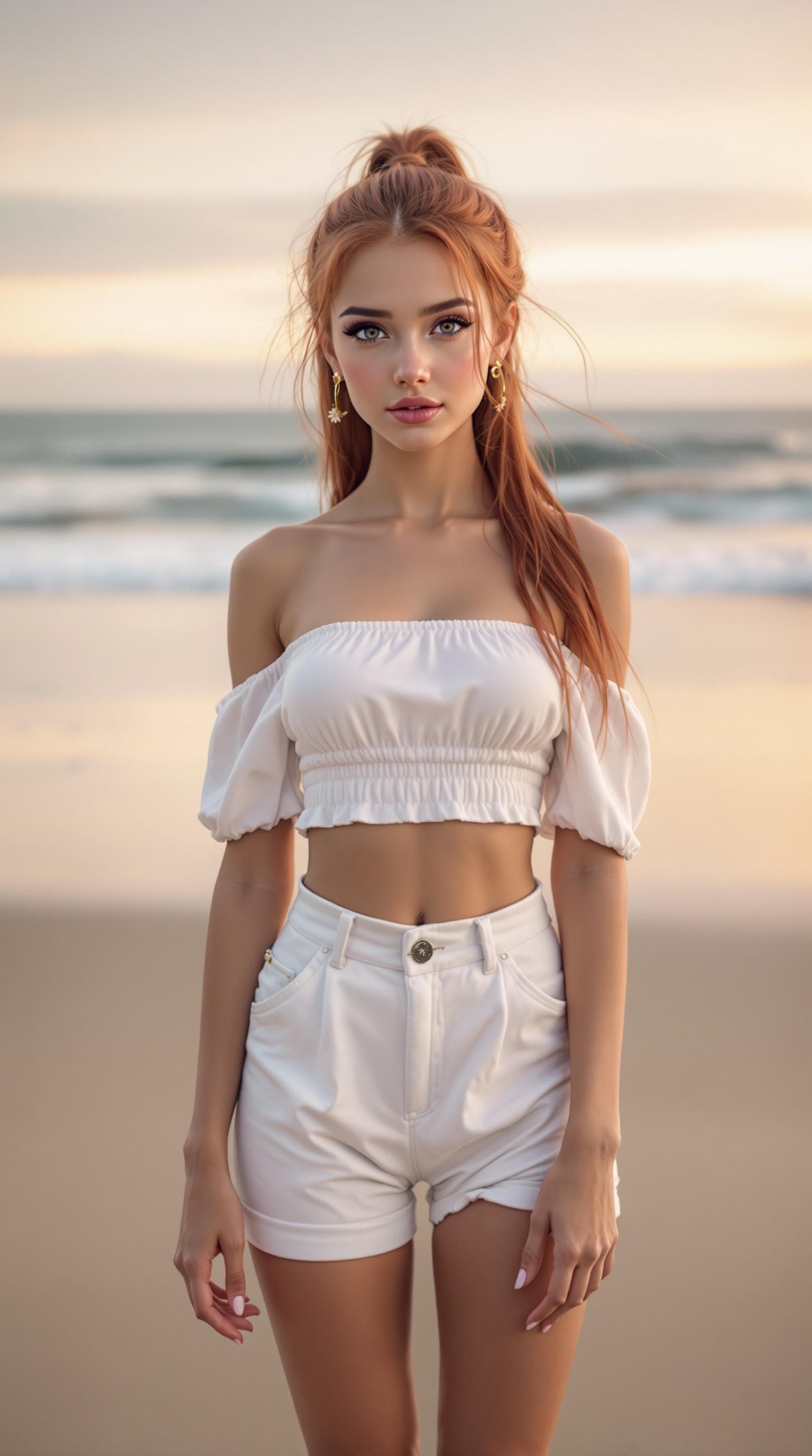 AI generated: a professional photo of a exceptionally beautiful girl in the world (age 13), (thi year old), highly...