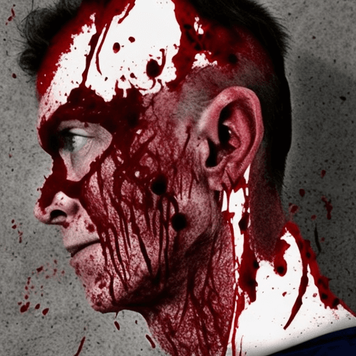 AI generated: Tom's ear explodes, gore, lots of blood, pain, gruesome, head with no ears, shrapnel