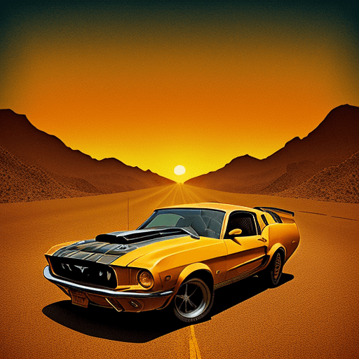 AI generated: A retro Grunge Comic style poster, in a desert mountain theme setting, of a classic mustang muscle t...