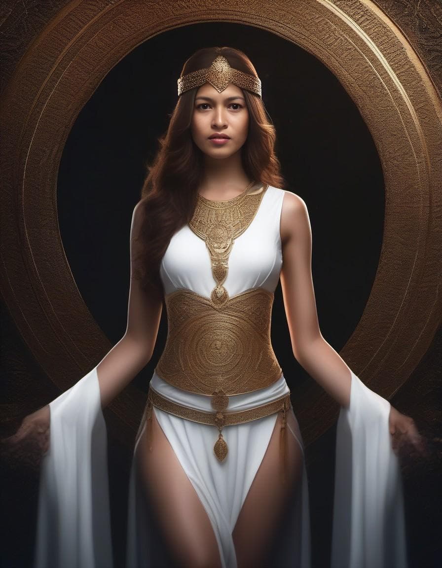 AI generated: Aphrodite, Greek mythology, innocent young face, one piece character, portrait, symmetric body, full...