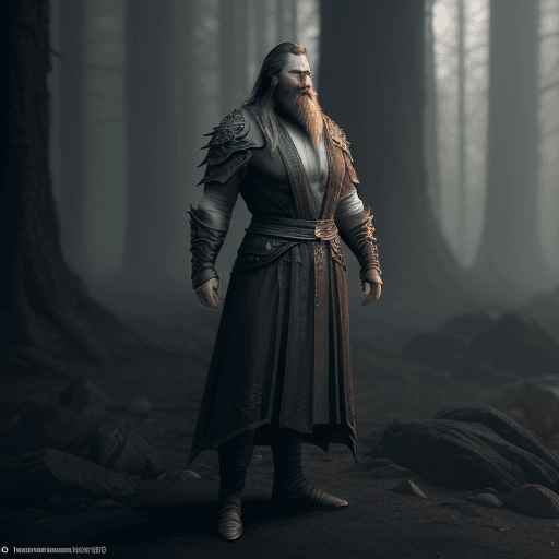 AI generated: young character design, Elden ring, full body, medium beard, mist, photorealistic, octane render, un...