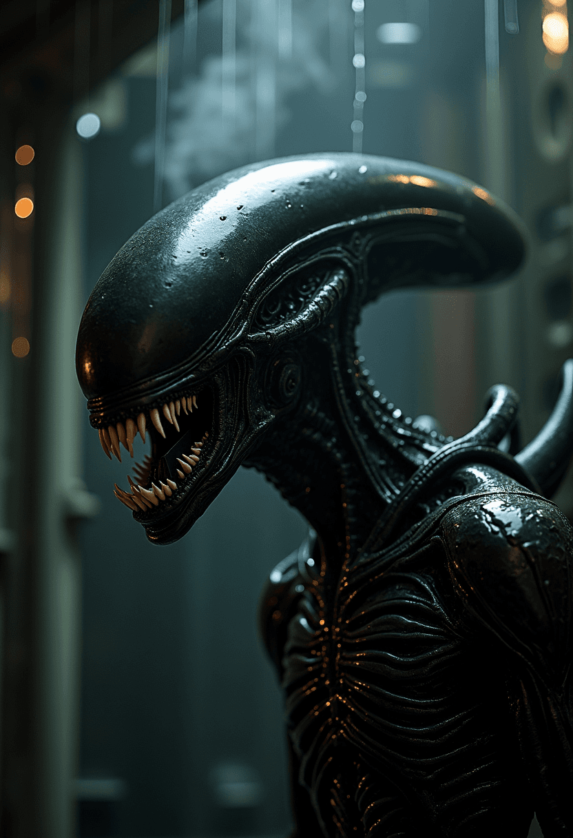 AI generated: RAW photo, solo, A highly detailed portrait of an alien creature inspired by the Xenomorph from the ...