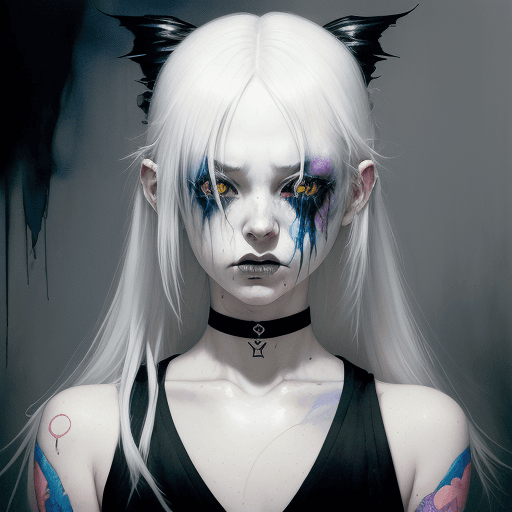 AI generated: (((Y3 streetwear, choker, looking at viewer, alternative, long white hair))), oni, pose, in the styl...