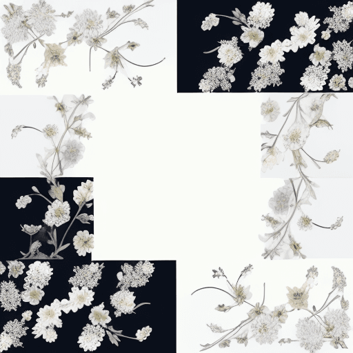AI generated: White line with flowers of gradient colors, of different sizes, with endless continuity