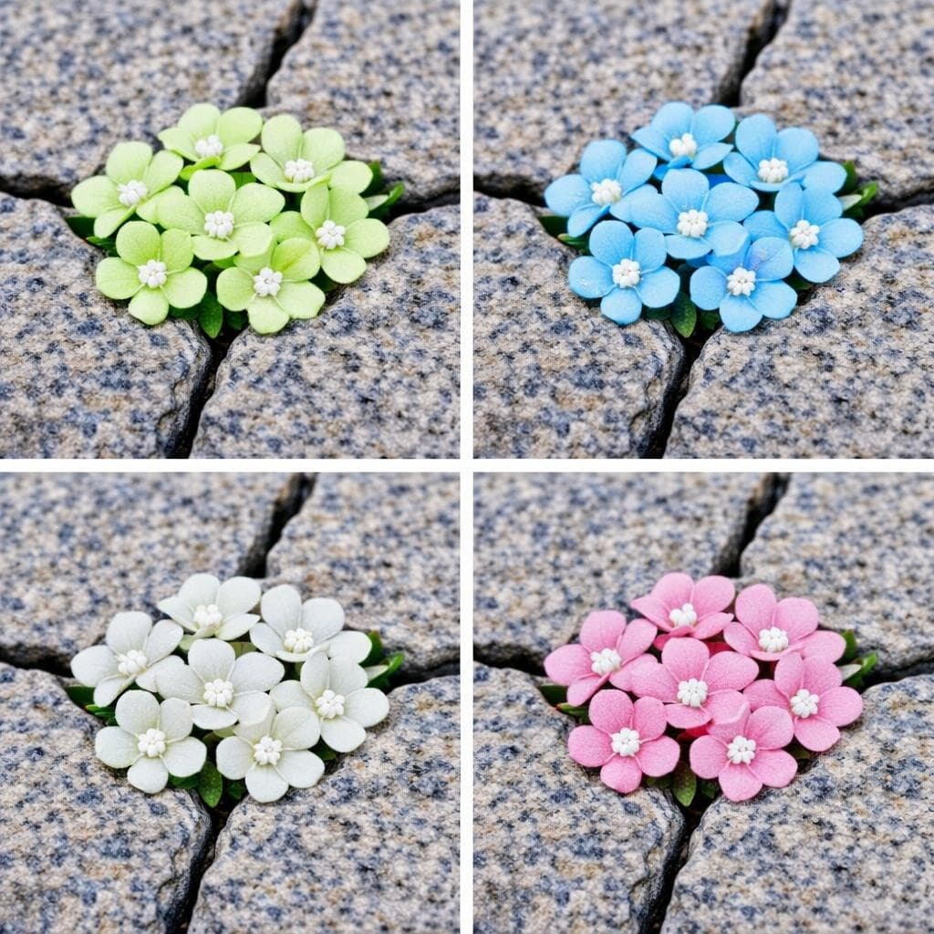 AI generated: make the yellow flowers into a light green color and make the blue flowers into a light blue and mak...