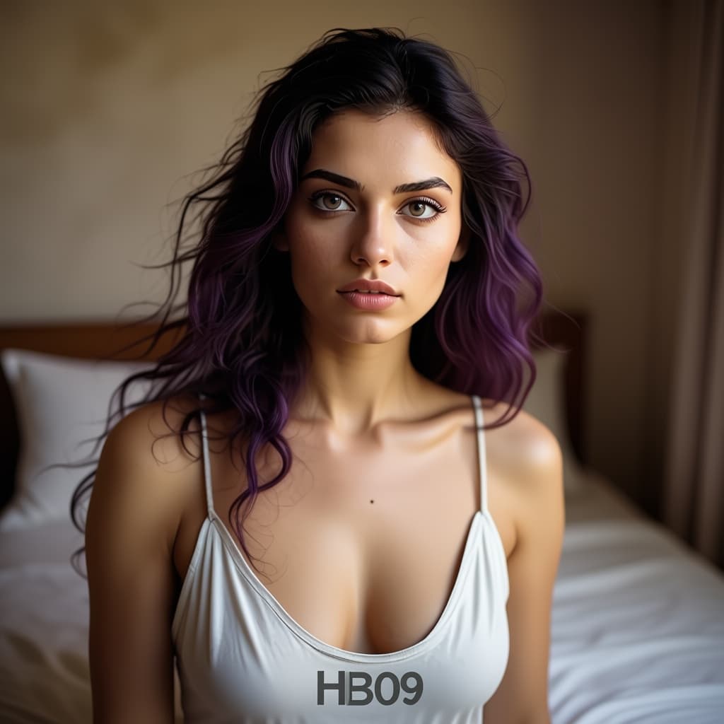 AI generated: in the bedroom.
With the discreet and very small watermark "HB09" at the bottom of the photo.
