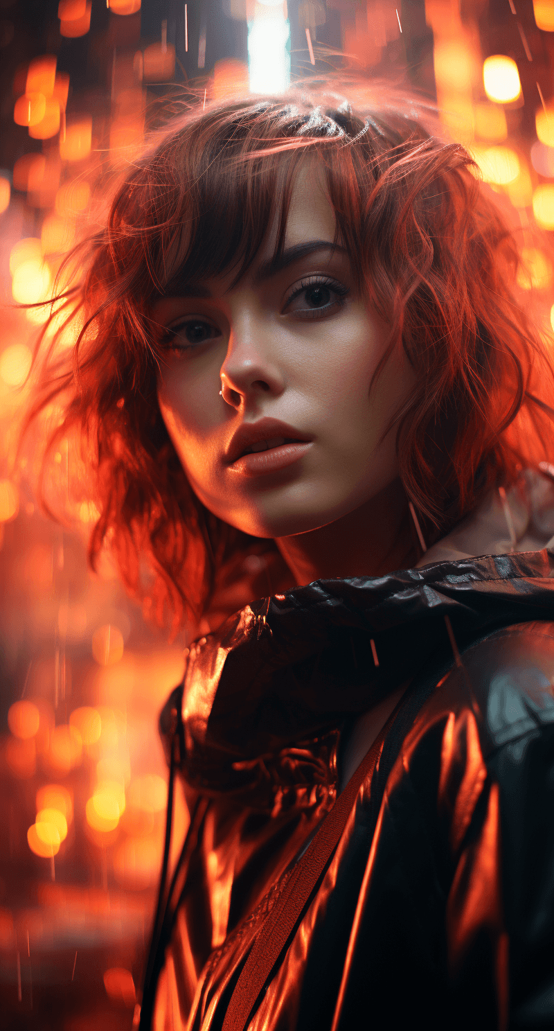 AI generated: an image showing up a girl that has short hair and on her face, in the style of cyberpunk realism, p...