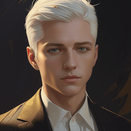 AI generated: new art : a white man with short white hair and classy clothes satara by johnny taylor, in the style...
