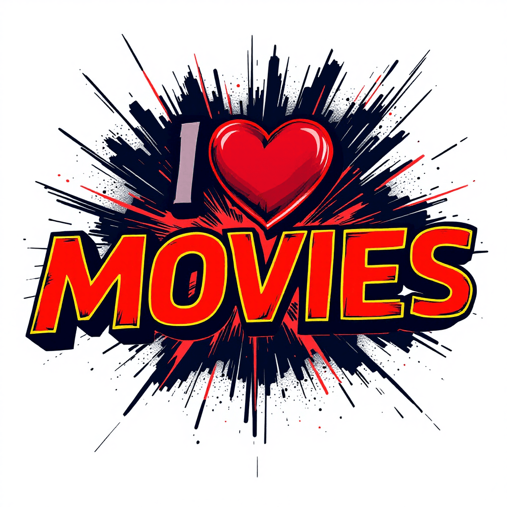 AI generated: Create a bold, cinematic graphic with the phrase "I LOVE MOVIES" that conveys the energy and excitem...