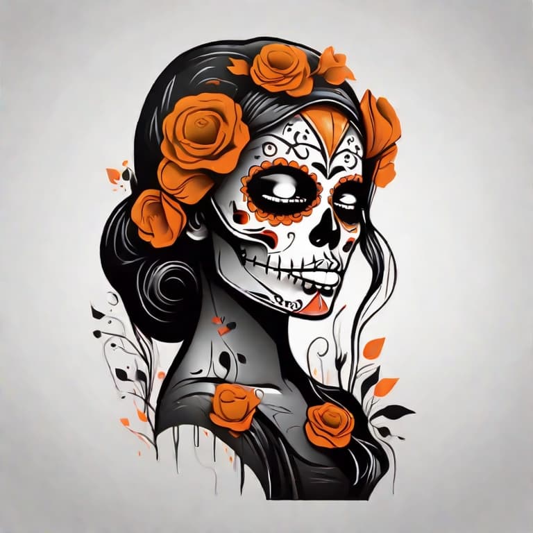 AI generated: Illustration of a Skull Woman Iconographically Shaped, Vector, HD, Printed, ((Black Background)), Bl...