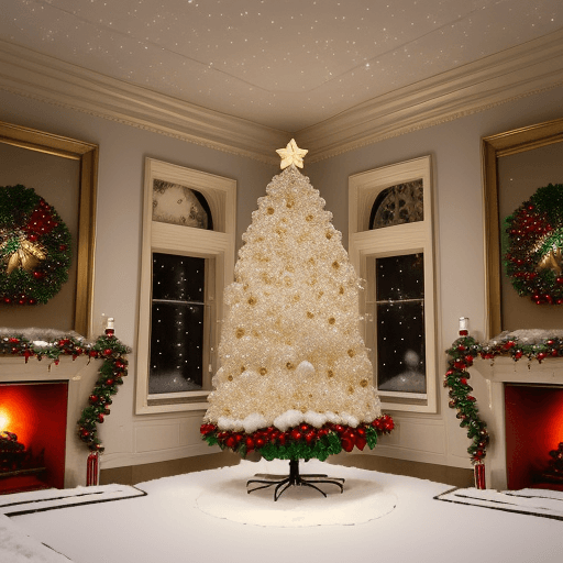 AI generated: christmas spirit, perfect, light, real photo, christmas décor, perfect room, it's snowing outside sp...
