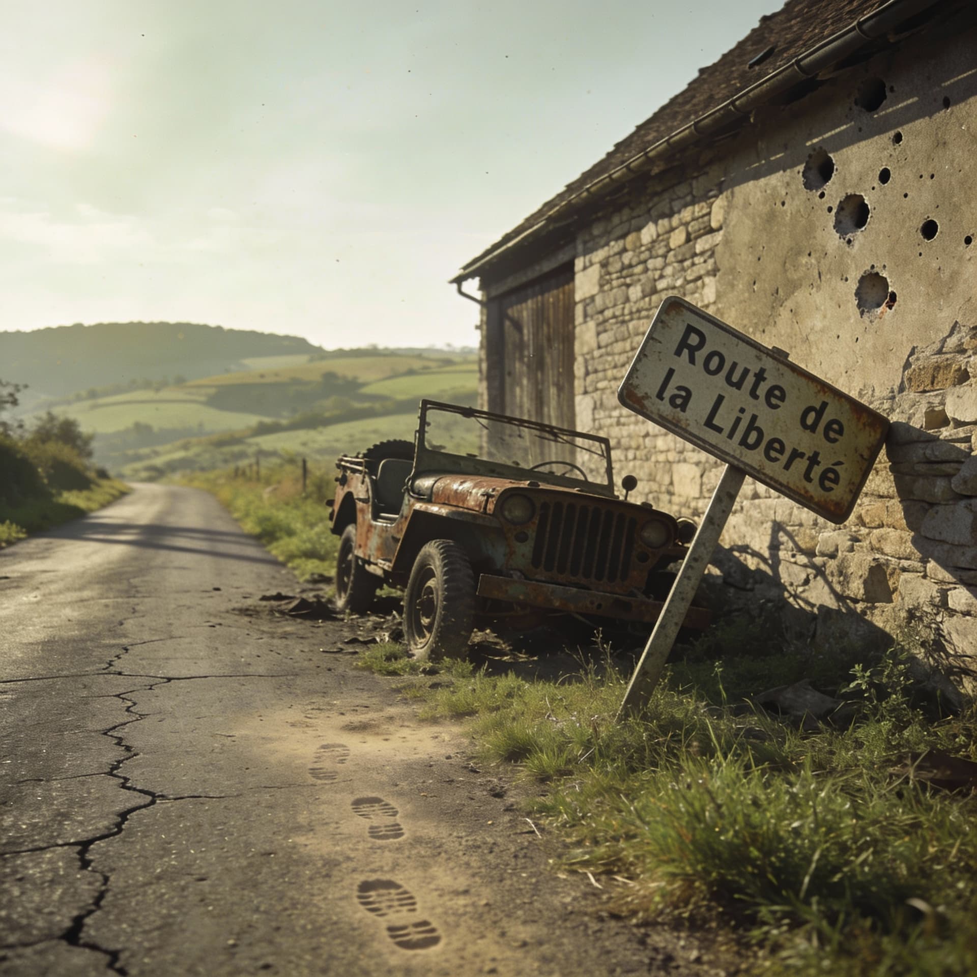 AI generated: route deserte en franche comté pendant la 2eme guerre mondiale
