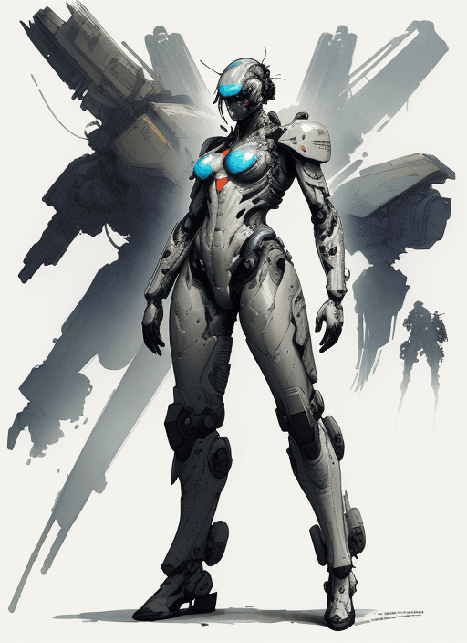 AI generated:  Futuristic soldier on mech full body armor Kim Jung gi, digital illustration, perfect anatomy, cent...