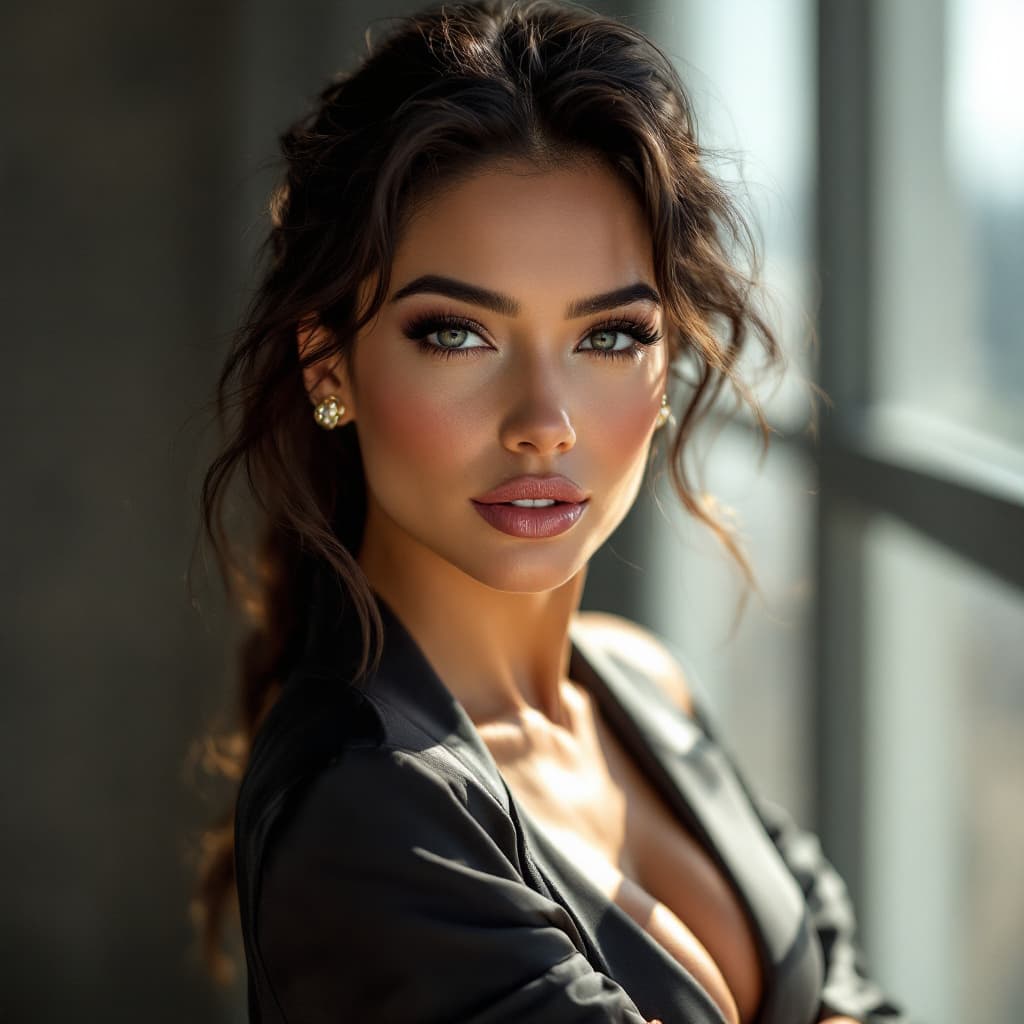 AI generated: High-resolution, photorealistic portrait of a woman with striking features, inspired by Angela White...