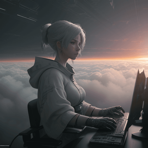 AI generated: A stylist computer, a big computer mouse,
person who operating
above the sky, around clouds,dramatic...