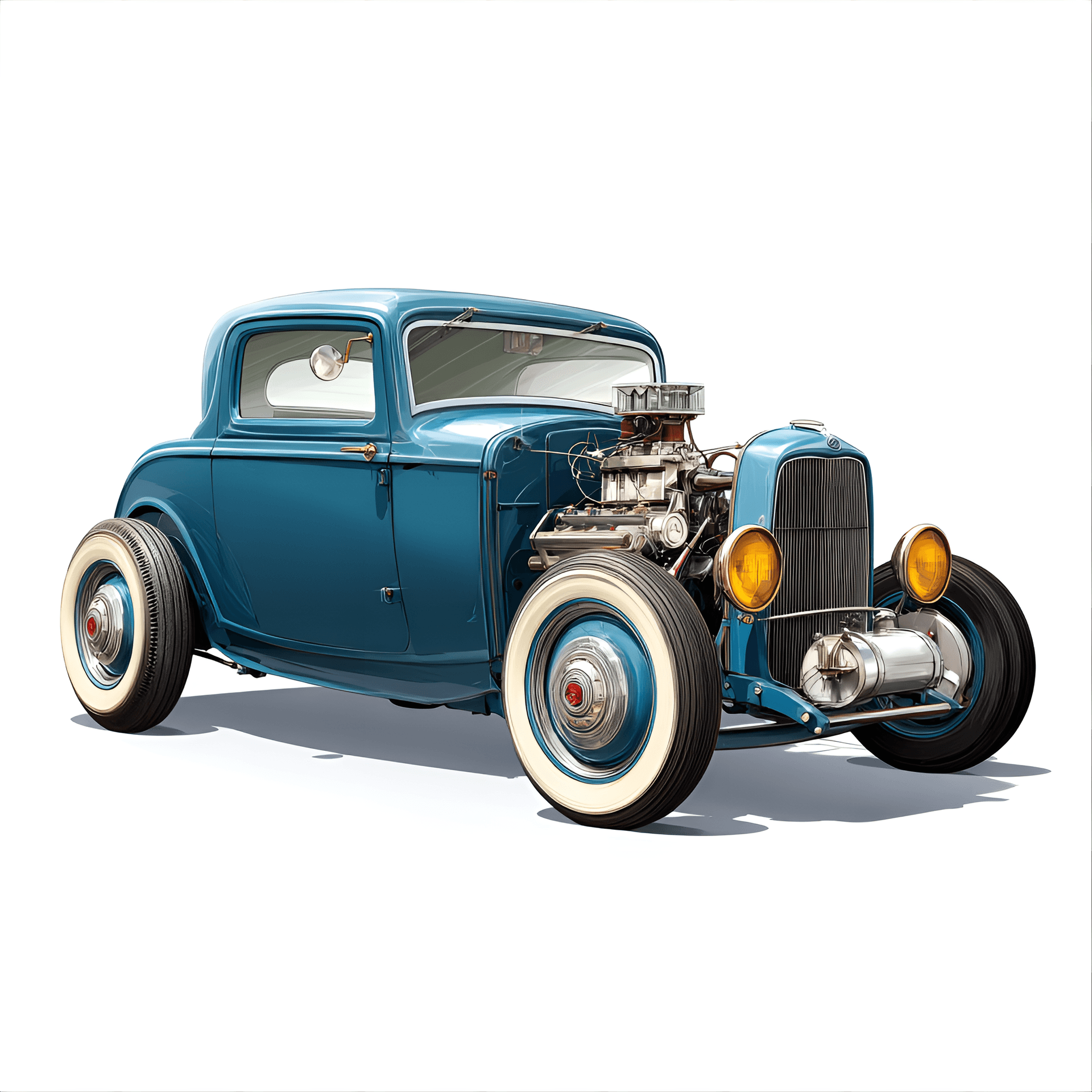 AI generated: retro 1932 Ford Model B coupe, meticulously illustrated in a vintage clipart style,
showcasing its ...