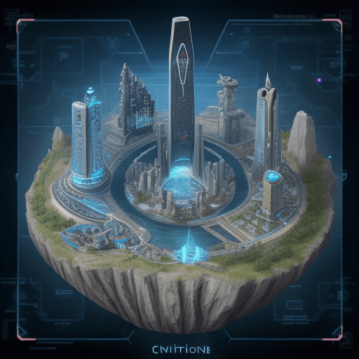 AI generated: 
atlantide civilisation cyber town 

