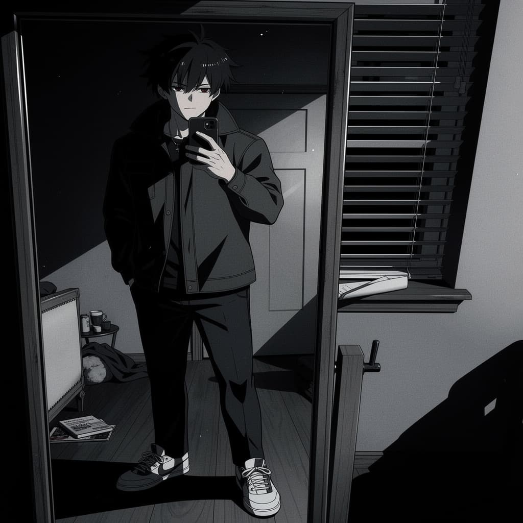 AI generated: high contrast anime style, dark colors with hint of dark screen, gothic style
