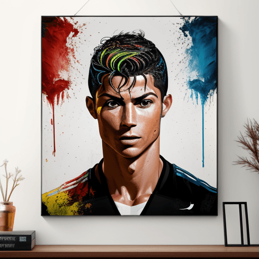AI generated: Cristiano Ronaldo, Painting On The Wall Abstract Portrait painting Colorful canvas painting art post...