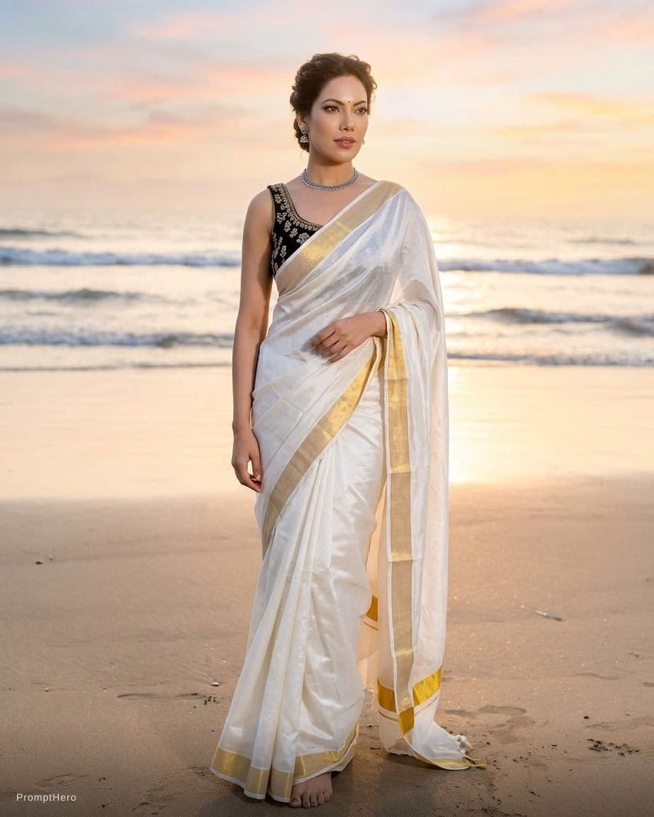 AI generated: Creating image for white saree and black blouse in beautiful 