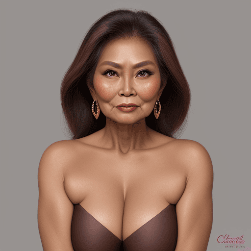 AI generated: Indonesian woman 65 years old intriguing beautiful curvaceous voluptuous muscular, radiant dark bron...