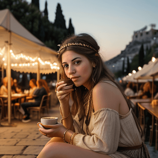 AI generated: /imagine prompt: post classic, portrait photography, boho outfit, super realistic woman, sitting in ...