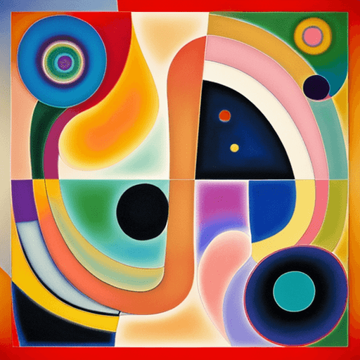 AI generated: Sophisticated, touching abstract painting in the style of Kandinsky, spiral moving  intersecting wav...