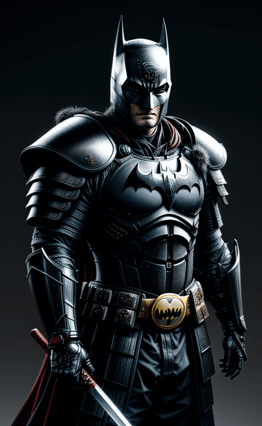 AI generated: a samurai using armor based on batman, heavy armored, holding a katana sword, japanese style, backgr...