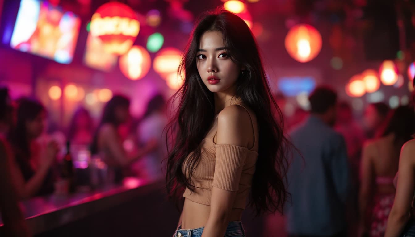 AI generated: Full body photo of Risa, a Japanese girl, wearing a cropped top and jeans, Make a solemn expression,...