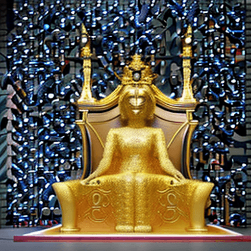 AI generated: A very beautiful queen sitting on a black throne made of gold, with a serpent-dragon like elements a...
