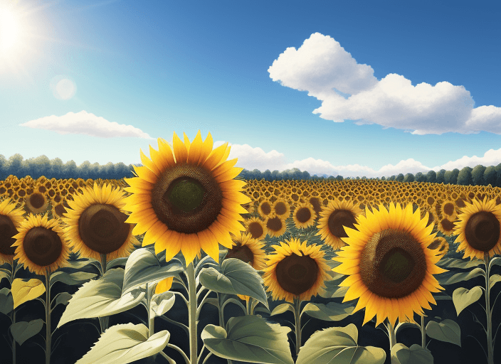 AI generated: Sunflower in the field blue sky sun blossoming flower meadow bright