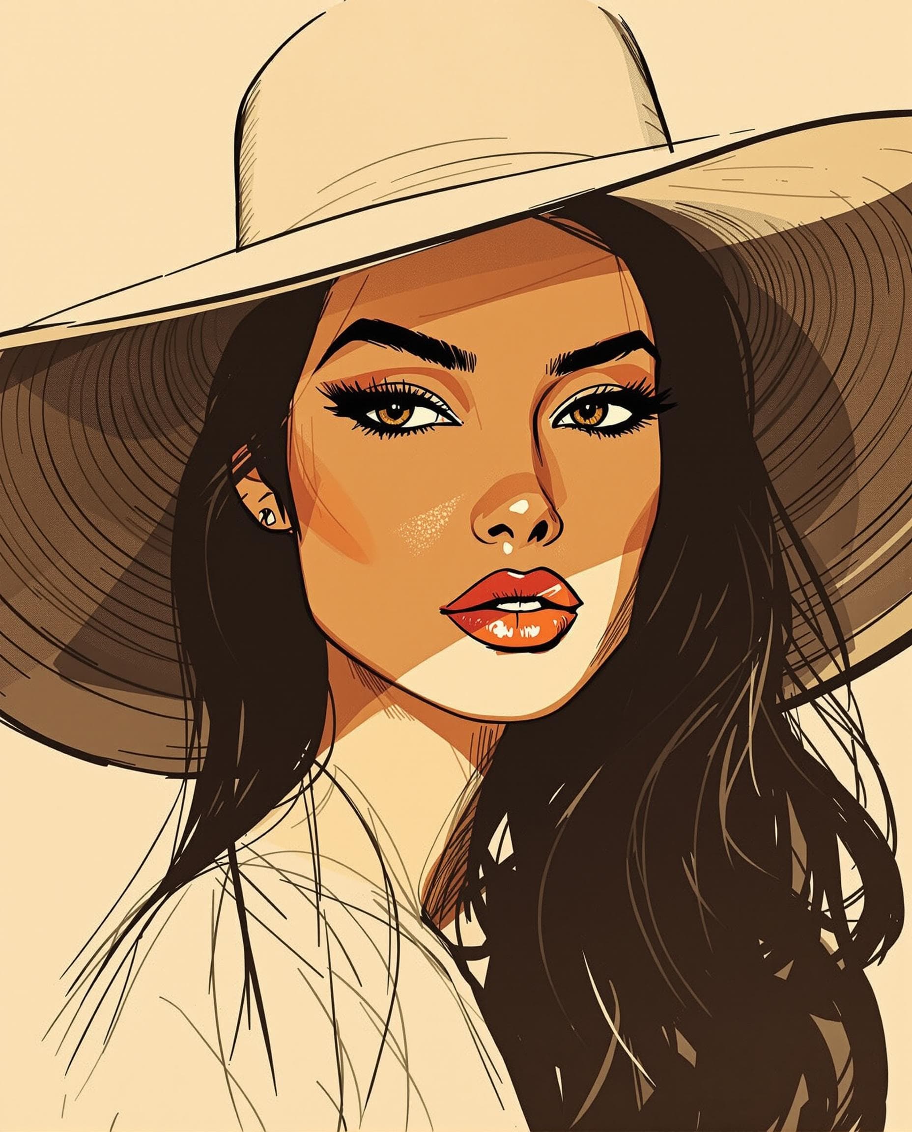 AI generated: Image is a digital illustration featuring a stylized portrait of a woman. The artwork combines sketc...