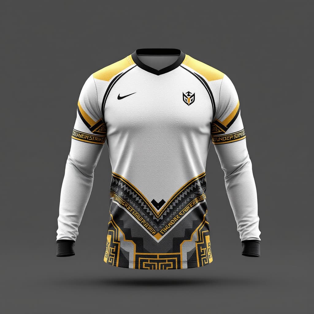 AI generated: Create an image in detailed visual design description of a sports jersey based on the following spec...