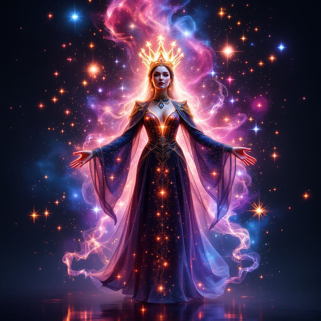 AI generated: The Queen of Hearts card transforms into a 3D hologram that appears to be made of cosmic energy. As ...