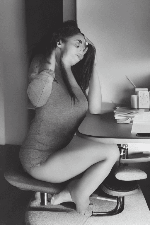 AI generated: A woman, sitting on the edge of the desk. She's straddling his face, her body trembling with the int...