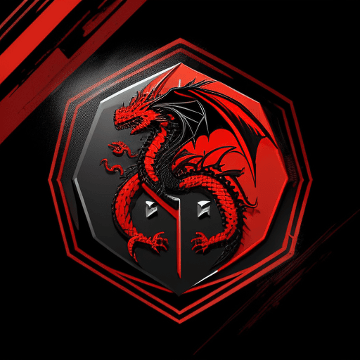 AI generated: Logo gaming wear, concept, Dragon, nonagon, colour black and red and orange, gaming, dynamic, iconic...