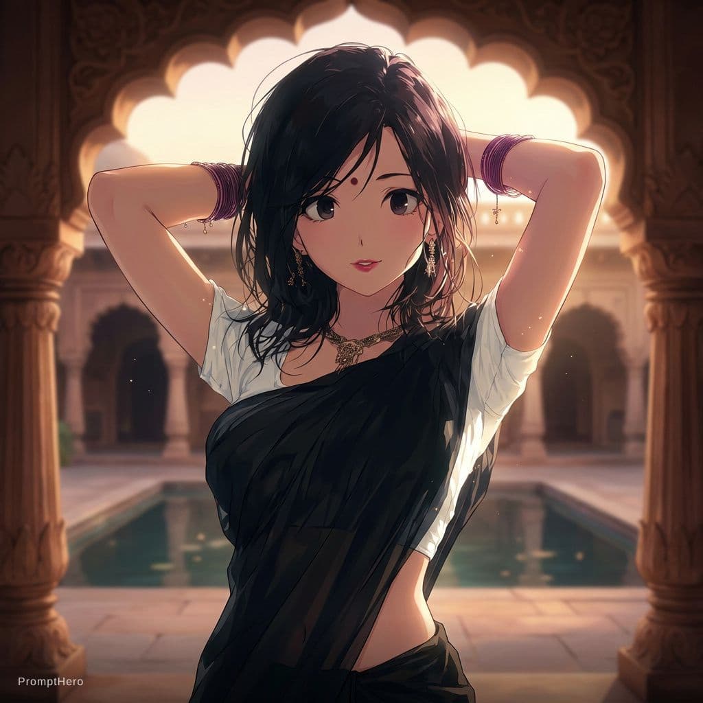 AI generated: A cinematic dark fantasy anime scene of a mysterious hooded girl standing in shallow water, front-fa...
