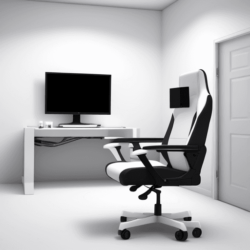 AI generated: all white, 3d render, zoomed out isometric cutout view, racing simulator chair with tvs, soft shadow...