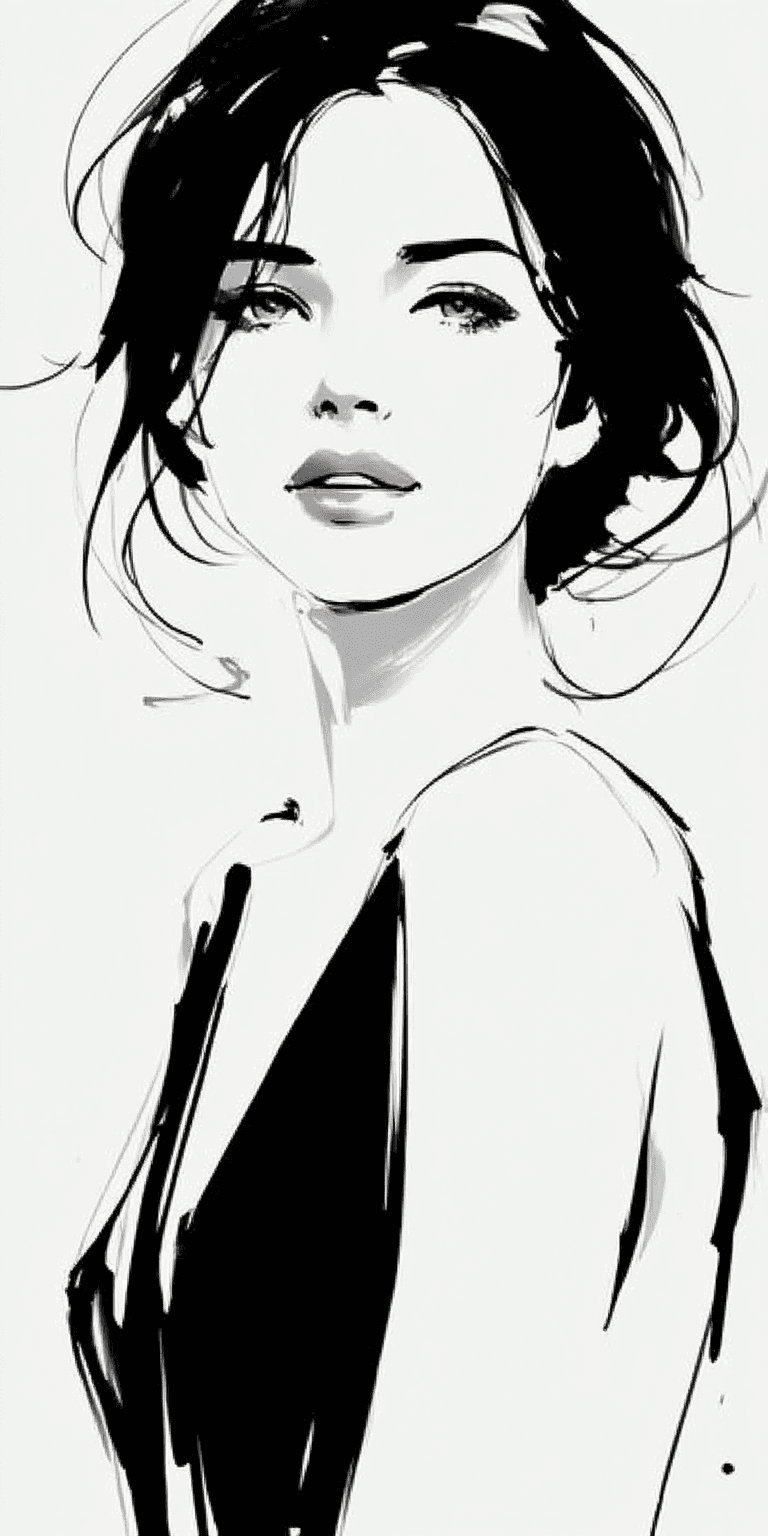 AI generated: minimalist, very basic, simplified continuous line drawing of a woman, in the style of pen drawing b...