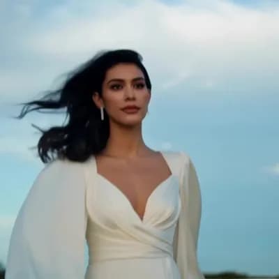 AI generated video: A beautiful dark haired woman, with beautiful brown eyes, her hair blowing lightly in the wind, natu...